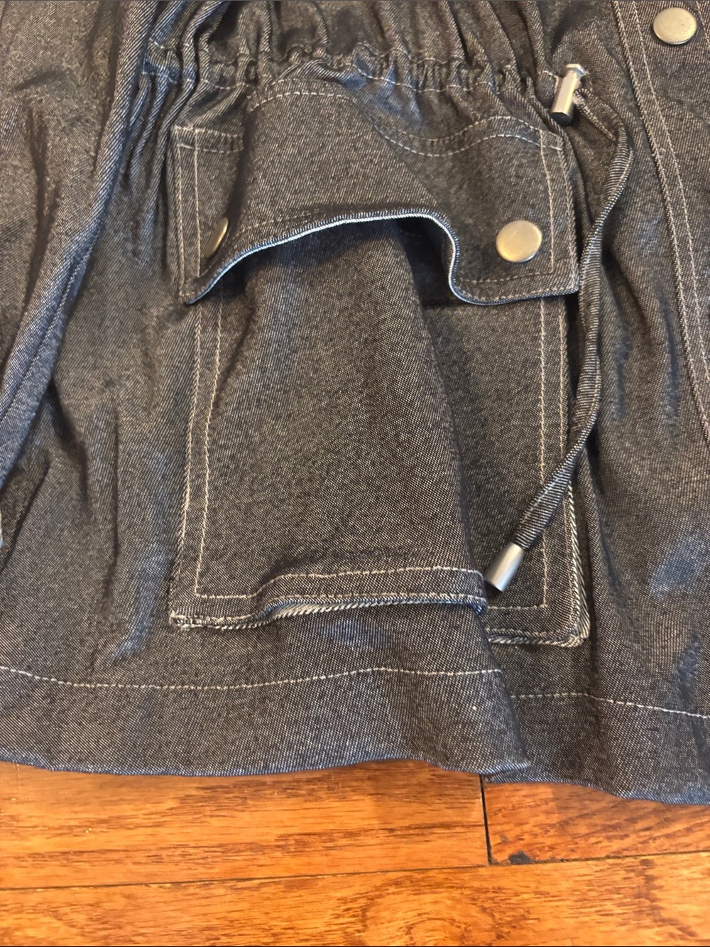 Ruby Rd. Black Denim Drawstring Jacket with Silver Lining - Picture 5 of 7